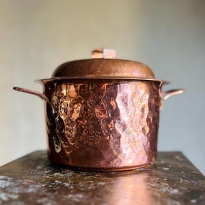 Hammered Copper pot, handmade vintage metal tray, rustic decor