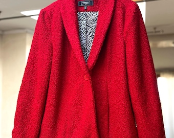 Chaqueta vintage de bouclé, talla L/XL, roja, extragrande y afelpada, estilo años 90.