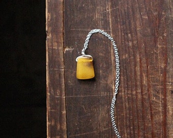 Honey Amber square bead on Silver colour chain - Genuine baltic amber necklace, beautiful amber, Christmas gift