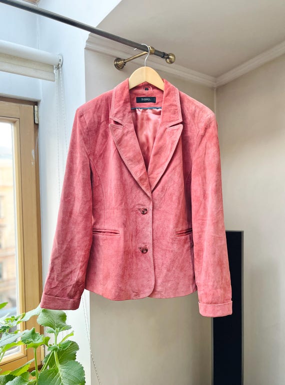 Vintage Saki Suede Leather Jacket pink size XL Swedish womans blazer