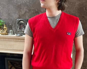 Gilet da cricket/tennis in lana rosso Renzo Cesare anni '80, taglia M L
