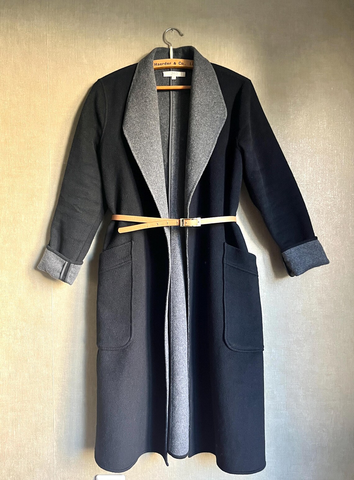 Vintage Scandinavian 365 Wool coat, long soft felted open jacket size S, foto 2 di 5