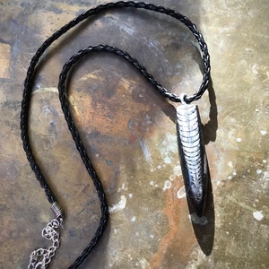 Ammonite Dagger Necklace tribal Unisex amulet Fossil stone pendant on Leather cord image 2