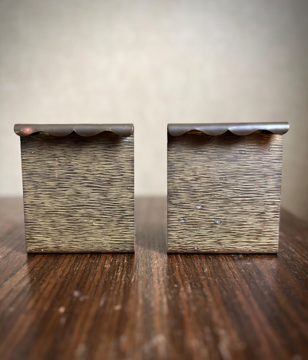 Midcentury Bookends, Etched Solid Brass Textured Brutalist Minimalist ...