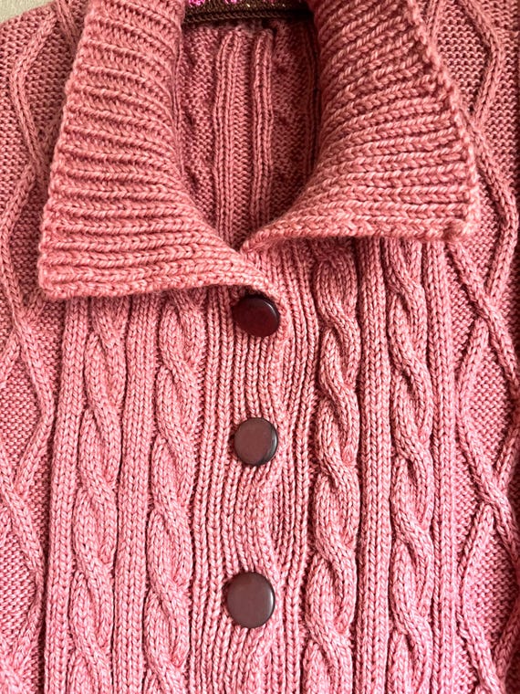Handknit dusty pink Vintage cardigan, Cable knit wool blazer size S