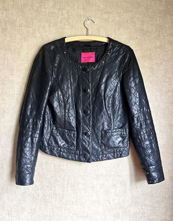 Vintage Quilted studded Short leather jacket size M