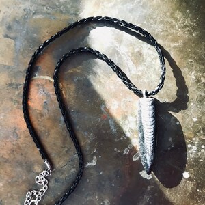 Ammonite Dagger Necklace tribal Unisex amulet Fossil stone pendant on Leather cord image 5