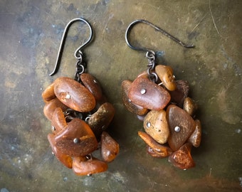 Baltic Amber chunky earrings - RAW Baltic amber earrings, boho earrings, real amber jewelry, handmade jewelry