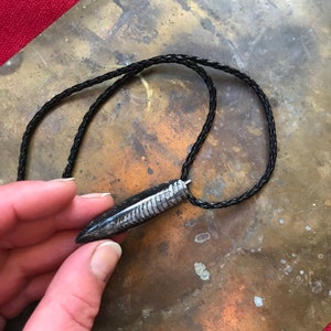 Ammonite Dagger Necklace tribal Unisex amulet Fossil stone pendant on Leather cord image 4