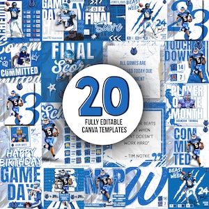 20 Fully Customizable Football Canva Templates - DIY - Make Your Own Sports Flyer - Full Social Media Package - Professional Unique Designs