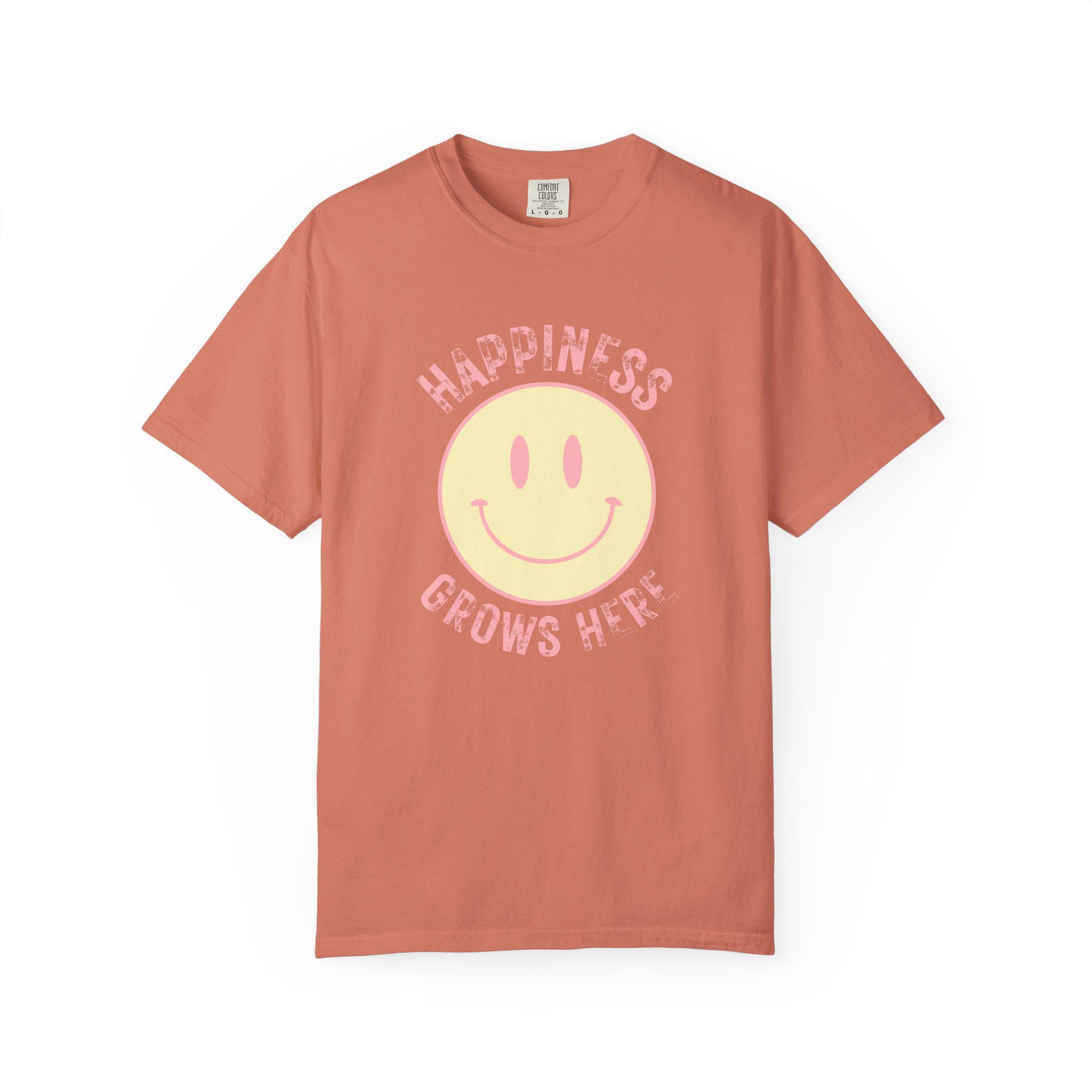 Happiness Grows Here Shirt, Retro Smiley Face T Shirt, Positive Vibes ...