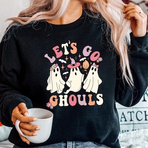 Lets Go Ghouls Sweatshirt, Halloween Sweatshirt , Retro Halloween Sweater Funny, Funny Ghost Sweater, Ghost Halloween Sweatshirt