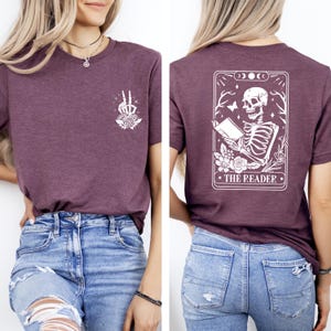 The Reader Tarot Card Front And Back Printing Shirt, Skeleton Reading T-shirt, Book Lover Gift For Women, Book Lover Tee, Tarot Card Shirt