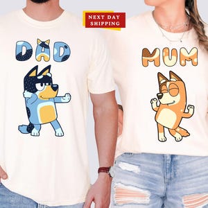 Funny Dancing Blue Dog Dad Mum Shirts , Couple Shirts , Cute Mum Shirts, Mom and Dad Music Shirt,Trend Personalized Cartoon Parents Shirt