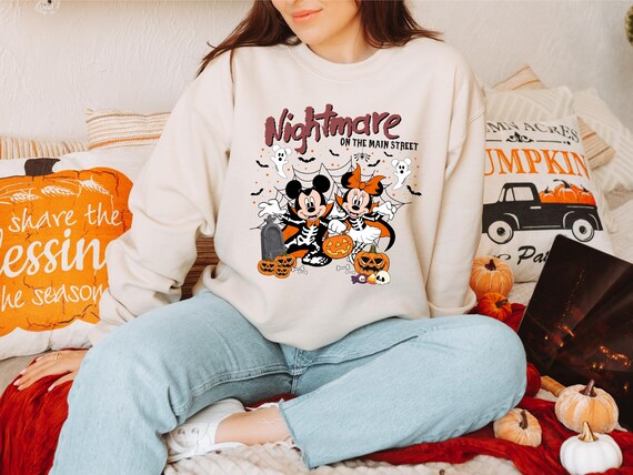 Vintage Mickey Halloween Sweatshirt, Disney Halloween Hoodie, Nightmare On The Main Street Sweatshirt, Halloween Pumpkin Shirt