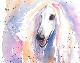 Afghan Hound Portrait, Sighthound Portrait, Afghan Hound Greeting Cards, Original Watercolor By Sue Reimbold