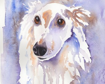 Silken Windhound Portrait,  Russian Wolfhound, Silken Windhound Greeting Cards, Original Watercolor By Sue Reimbold