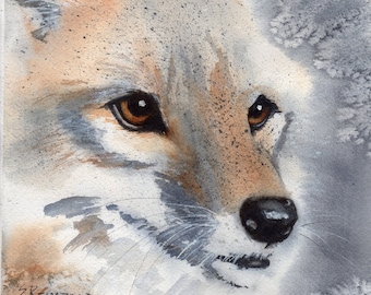 Gray Fox Portrait, Grey Fox, Fox Portrait, Fox Greeting Cards, Giclee from Original Watercolor by Sue Reimbold