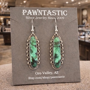 Green Variscite and Sterling Drop Earrings by Reimbold
