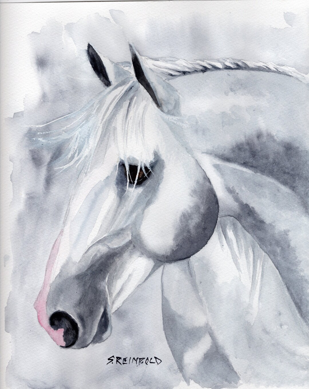 Dappled Grey Horse, Grey Horse Portrait, Dappled Grey Horse Painting
