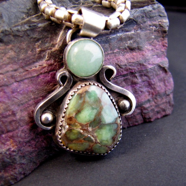 Damele Turquoise and Jadeite Sterling Pendant
