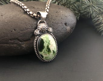 Forest Green Variscite Sterling Silver Pendant