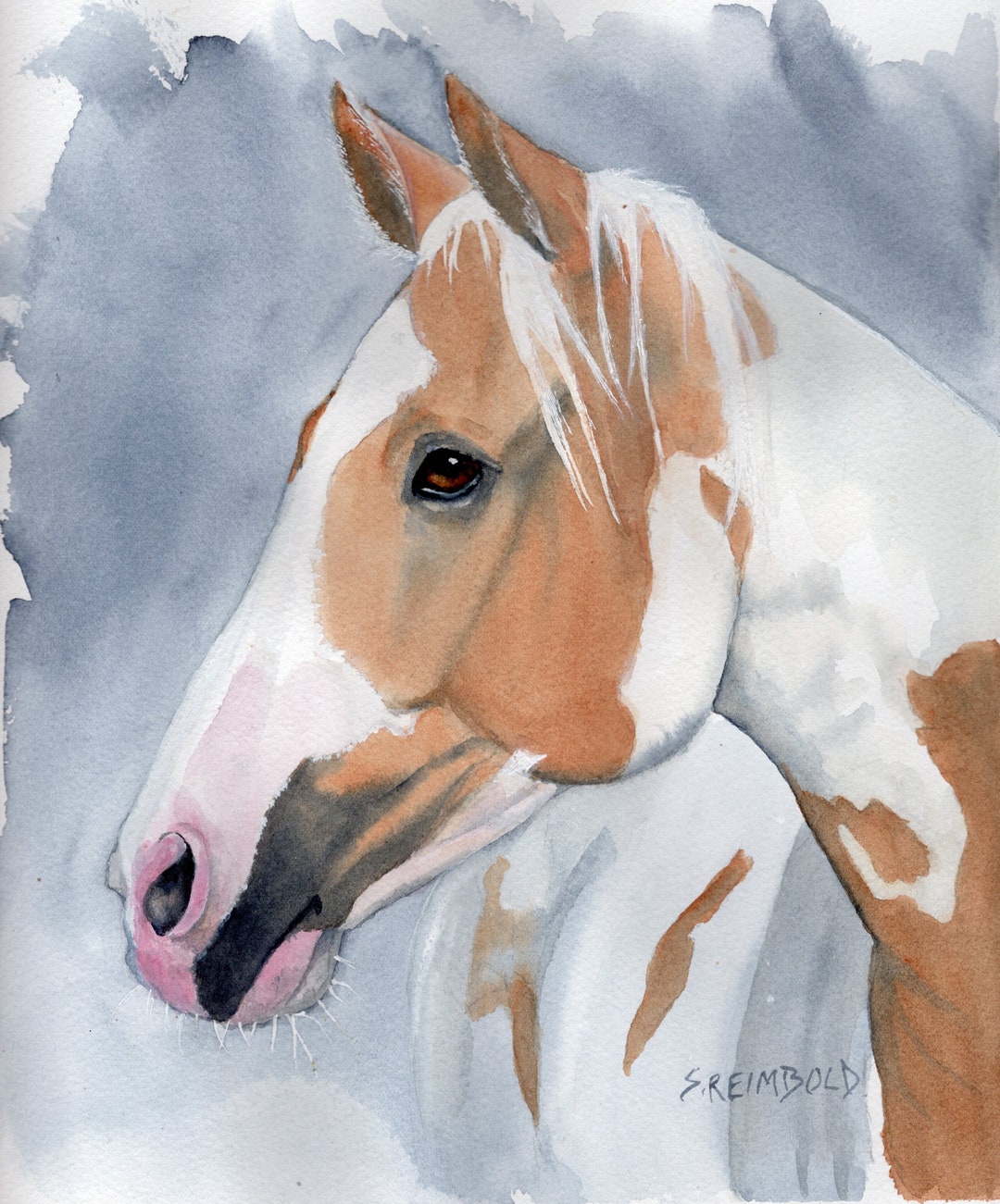 Palomino Pinto, Palomino Paint, Palomino Portrait, Original Watercolor