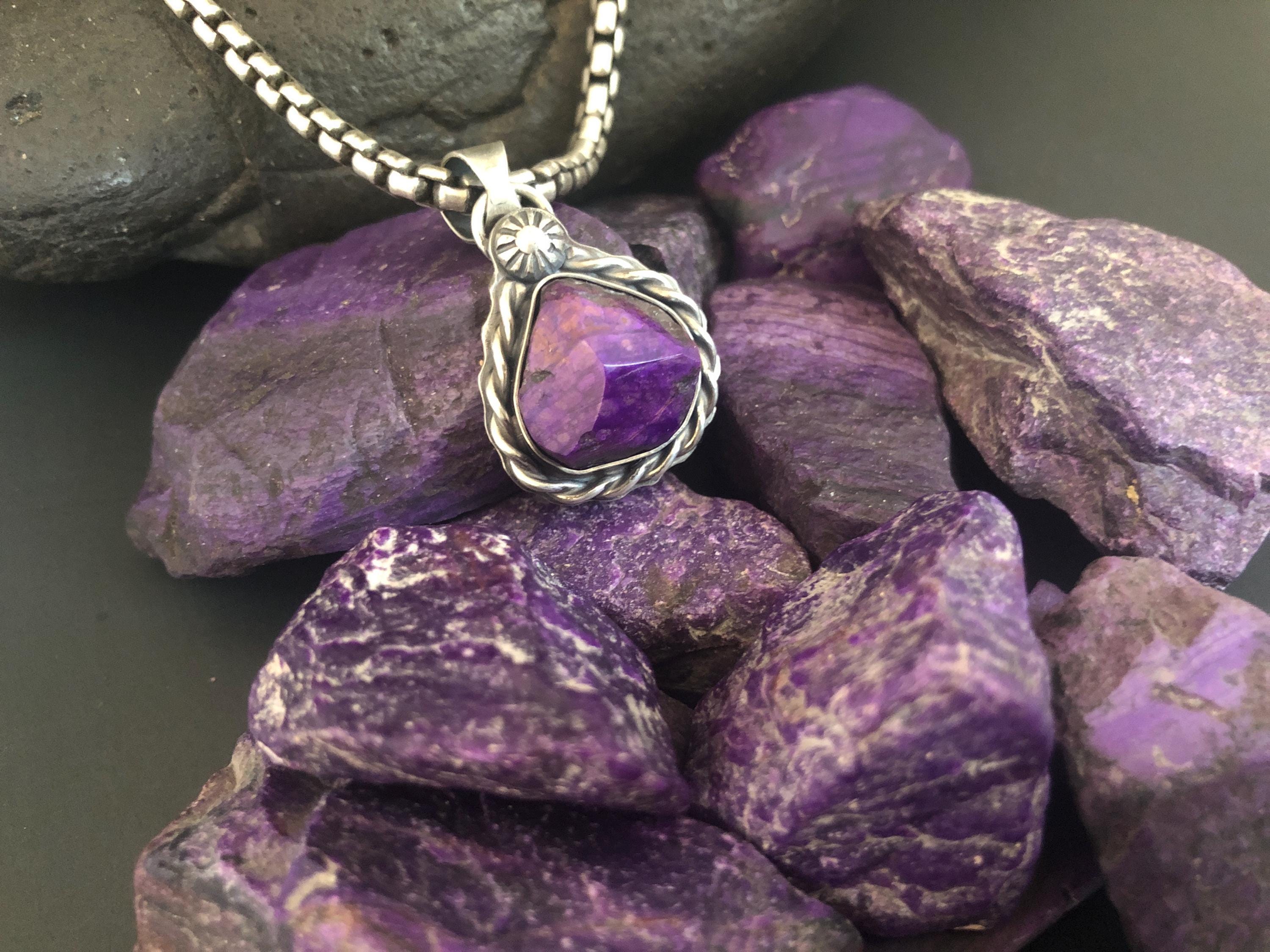 Kalahari Collection Faceted Rough Purple African Manganoan Sugilite Sterling Silver Pendant