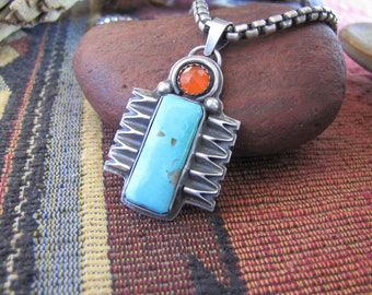 The Baja Beach Sunrise Sterling Silver, Turquoise and Faceted Carnelian Pendant