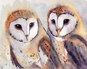 Original Barn Owl Watercolor Portrait: Matted Art Print