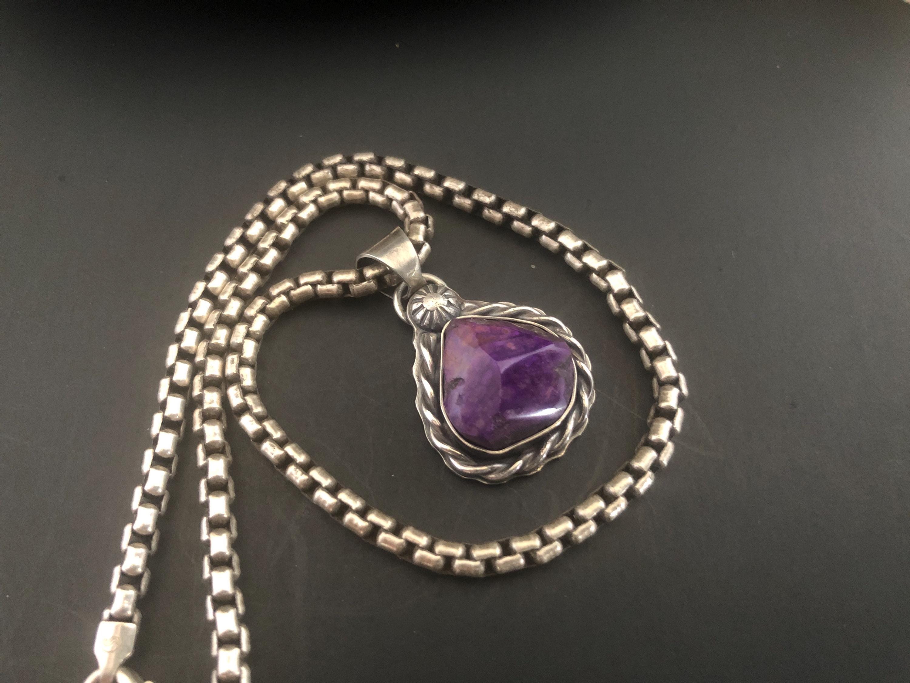 Kalahari Collection Faceted Rough Purple African Manganoan Sugilite Sterling Silver Pendant