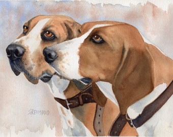 Foxhound Portrait, American Foxhounds, Foxhound Greeting Cards, Giclee From Original Watercolor Painting By Sue Reimbold