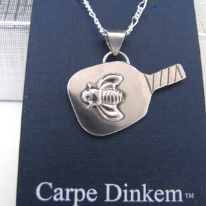 The Sterling Queen Bee Pickleball Paddle Pendant by Reimbold with 18&quot; Silver Chain Necklace