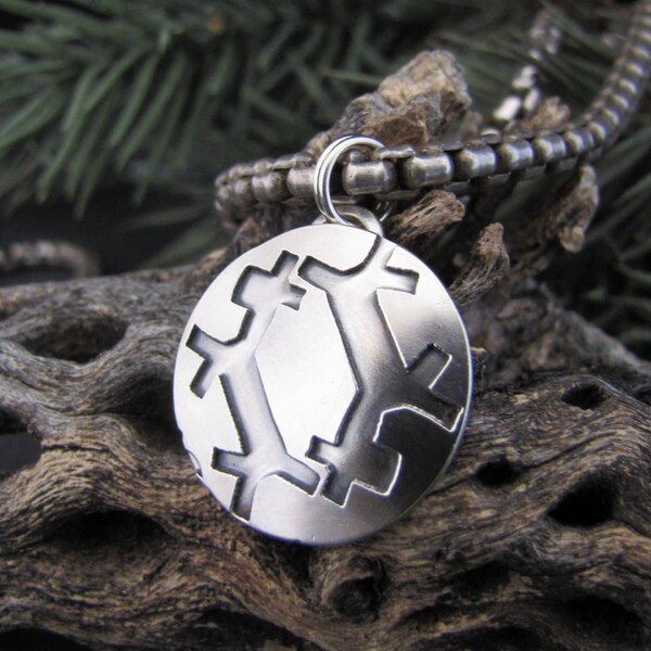 Fred Harvey style Whirling Dogs Sterling Silver OOAK Signed Pendant