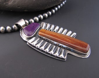 Kalahari Collection Petrified Wood and Sugilite Sterling Silver Pendant