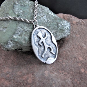 The Happy Wanderer Hikers Sterling Silver Ancient Rock Art Pendant