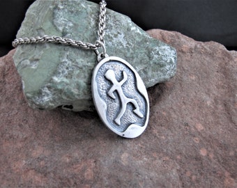 The Happy Wanderer Hikers Sterling Silver Ancient Rock Art Pendant