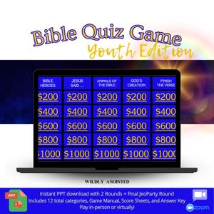 Bible Quiz Game | Youth Edition | Interactive Jeopardy Style | Christian Trivia Game for Kids, Youth, Families | Instant Powerpoint + PDF