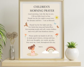 Afdrukbaar ochtendgebed voor kinderen: kinderkamerkunst voor kleine meisjes (JPG en pdf)