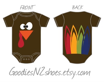 Newborn size Turkey onesie with feathers on the back short sleeve onesie bodysuit Thanksgiving READY TO SHIP!