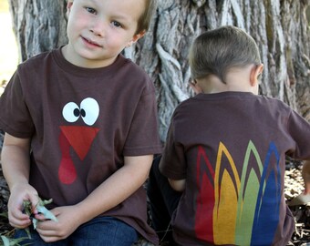 2T Turkey shirt with feathers on the back short sleeve Thanksgiving READY TO SHIP!