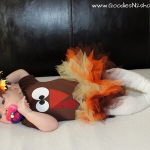 12 month Turkey onesie with feathers on the back short sleeve onesie bodysuit Thanksgiving READY TO SHIP image 2