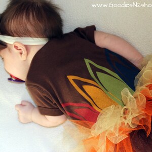 12 month Turkey onesie with feathers on the back short sleeve onesie bodysuit Thanksgiving READY TO SHIP image 4