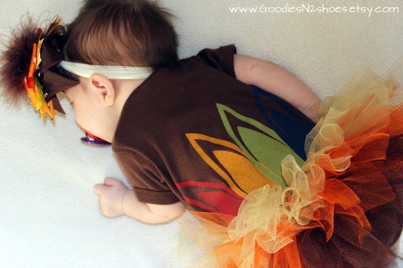 12 month Turkey onesie with feathers on the back short sleeve onesie bodysuit Thanksgiving READY TO SHIP image 4