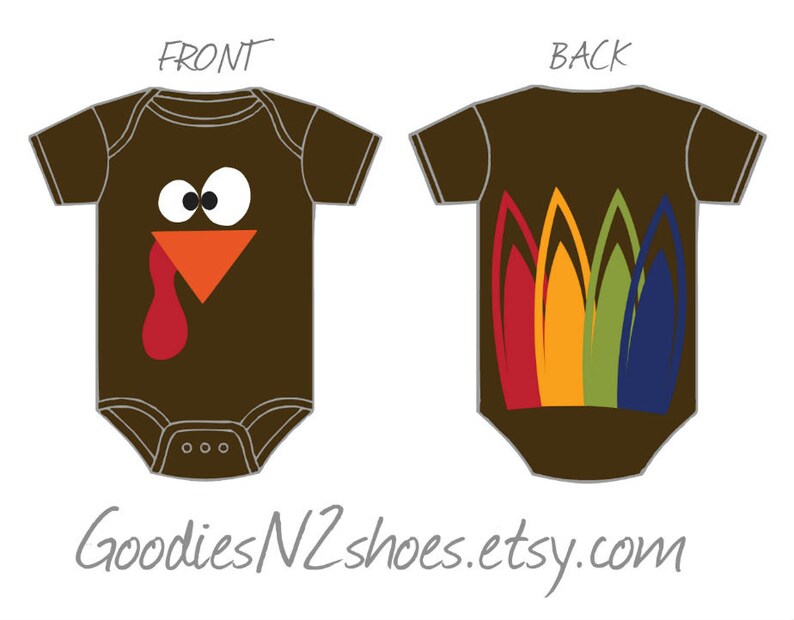 12 month Turkey onesie with feathers on the back short sleeve onesie bodysuit Thanksgiving READY TO SHIP image 1