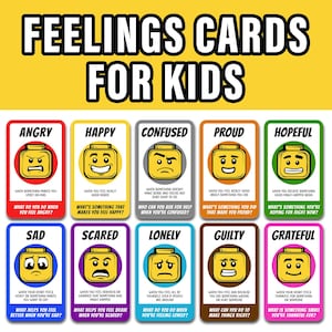 Tarjetas de emociones imprimibles para niños: 10 sentimientos, tarjetas didácticas de 3x4 pulgadas, editables y en PDF. Herramienta para el aula o terapia SEL.