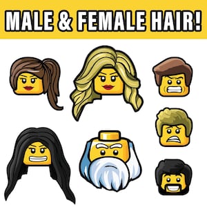 Paquete de imágenes SVG de cabezas de personajes de ladrillo: más de 900 imágenes prediseñadas de caras, cabello y tonos de piel (descarga instantánea) imagen 3