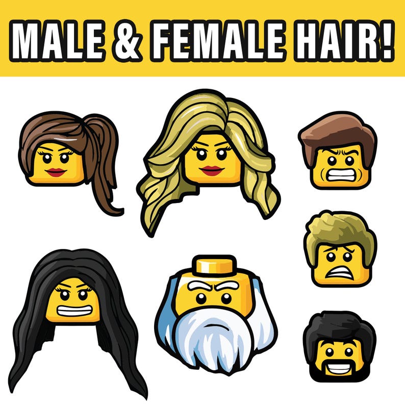 Paquete de imágenes SVG de cabezas de personajes de ladrillo: más de 900 imágenes prediseñadas de caras, cabello y tonos de piel (descarga instantánea) imagen 3