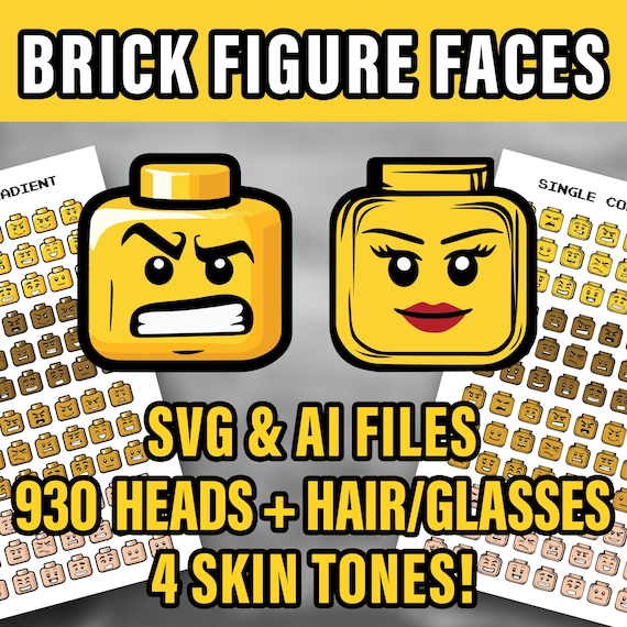 Brick Character Heads SVG Bundle: 900+ Clipart Faces, Hair, Skin Tones (Instant Download)