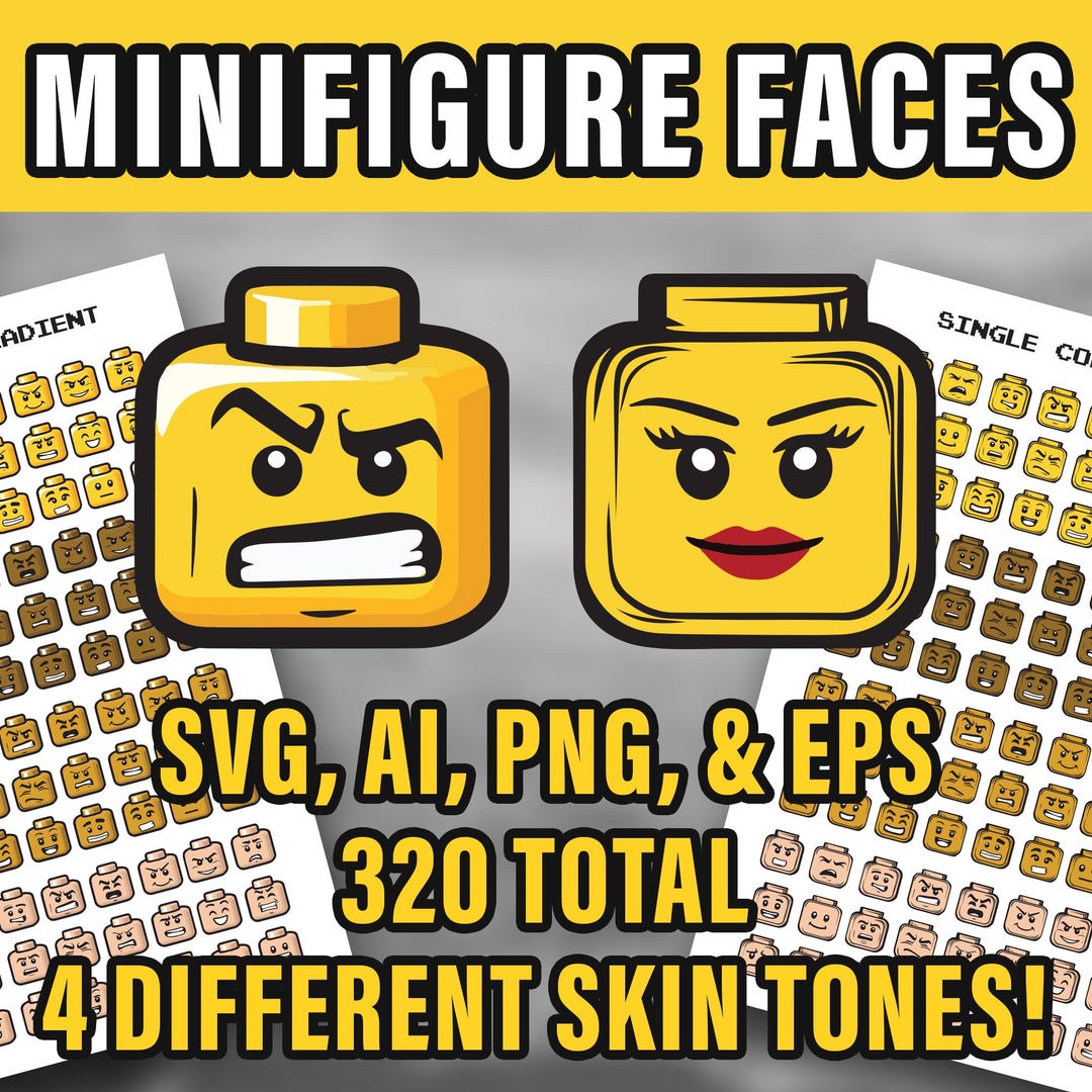 320 Minifigure Character Heads & Faces SVG, PNG Bundle | 2 Styles, 4 ...